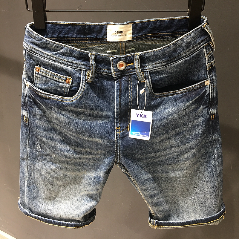 高端牛王 阿美咔叽牛仔短裤男夏季欧州站修身直筒五分裤潮牌中裤