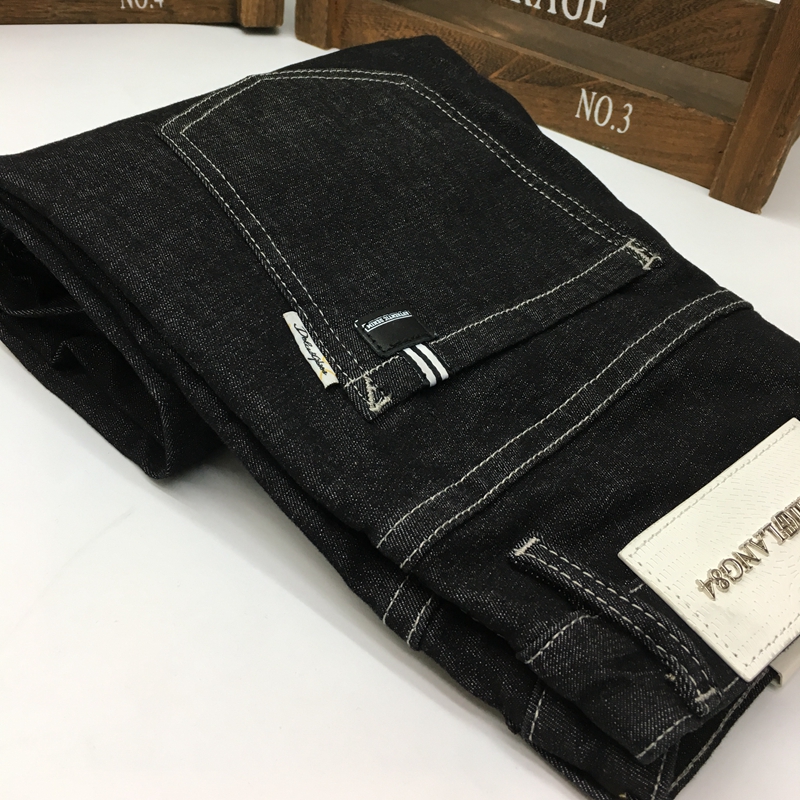 古士狼2020春夏薄款黑色牛仔裤男士纯色中腰高弹力修身小脚长裤潮