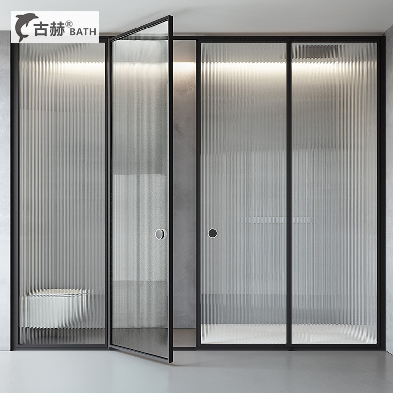 一字形金色推拉门平开门隔断定制玻璃门干湿分离卫生间浴室淋浴房