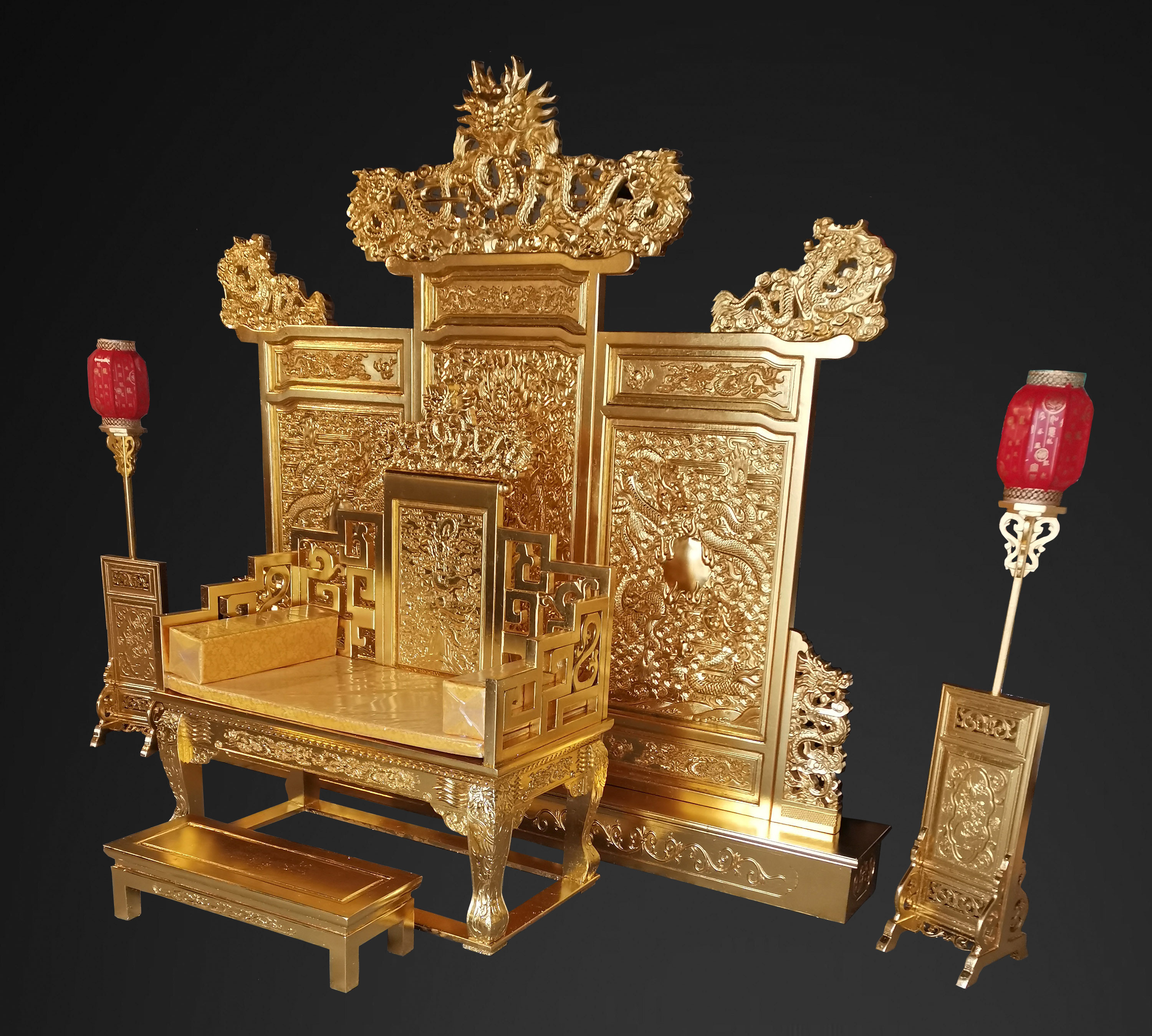 龙椅屏风明清古典帝王打禅仿古榆木宝座景区圈椅