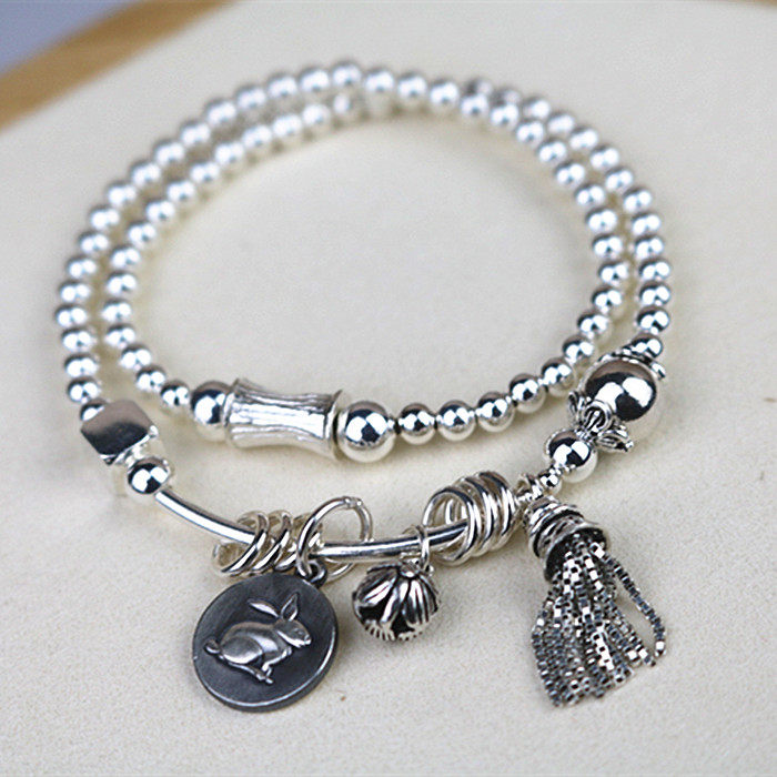 s925纯银手链十二生肖招财转运珠泰复古多圈手本命年手链