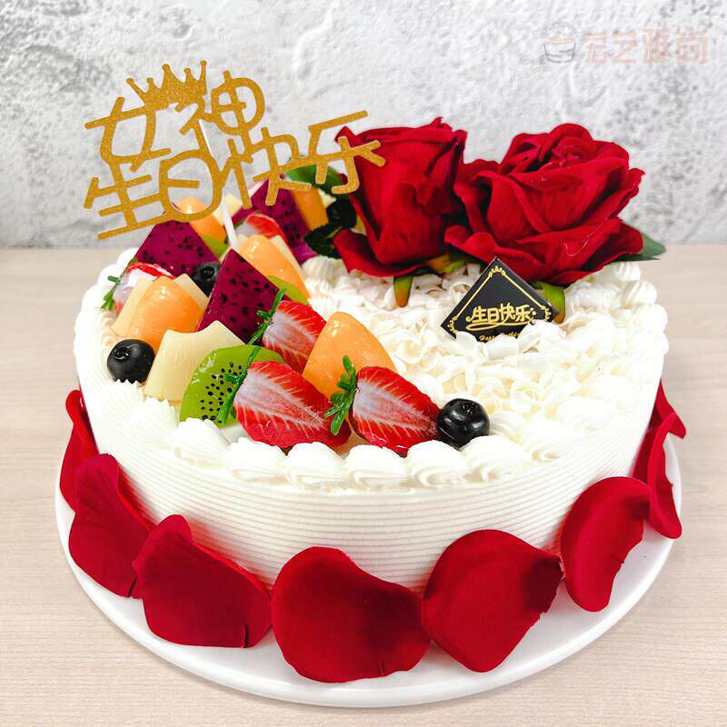 新款经典玫瑰花爱情情侣心型鲜花蛋糕模型仿真仿真水果