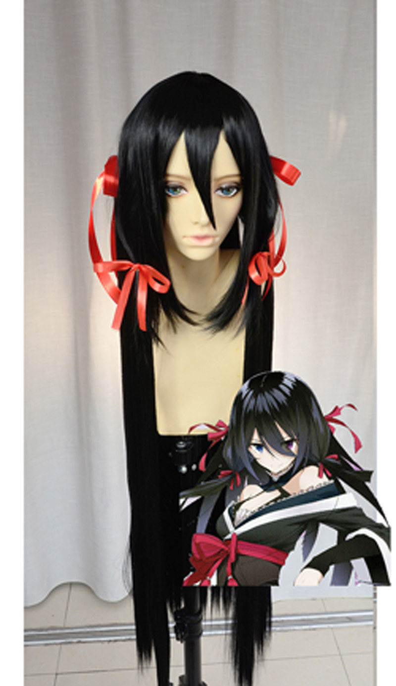 最弱无败的神装机龙 切姬夜架 黑色一米送红色丝带 cosplay假发