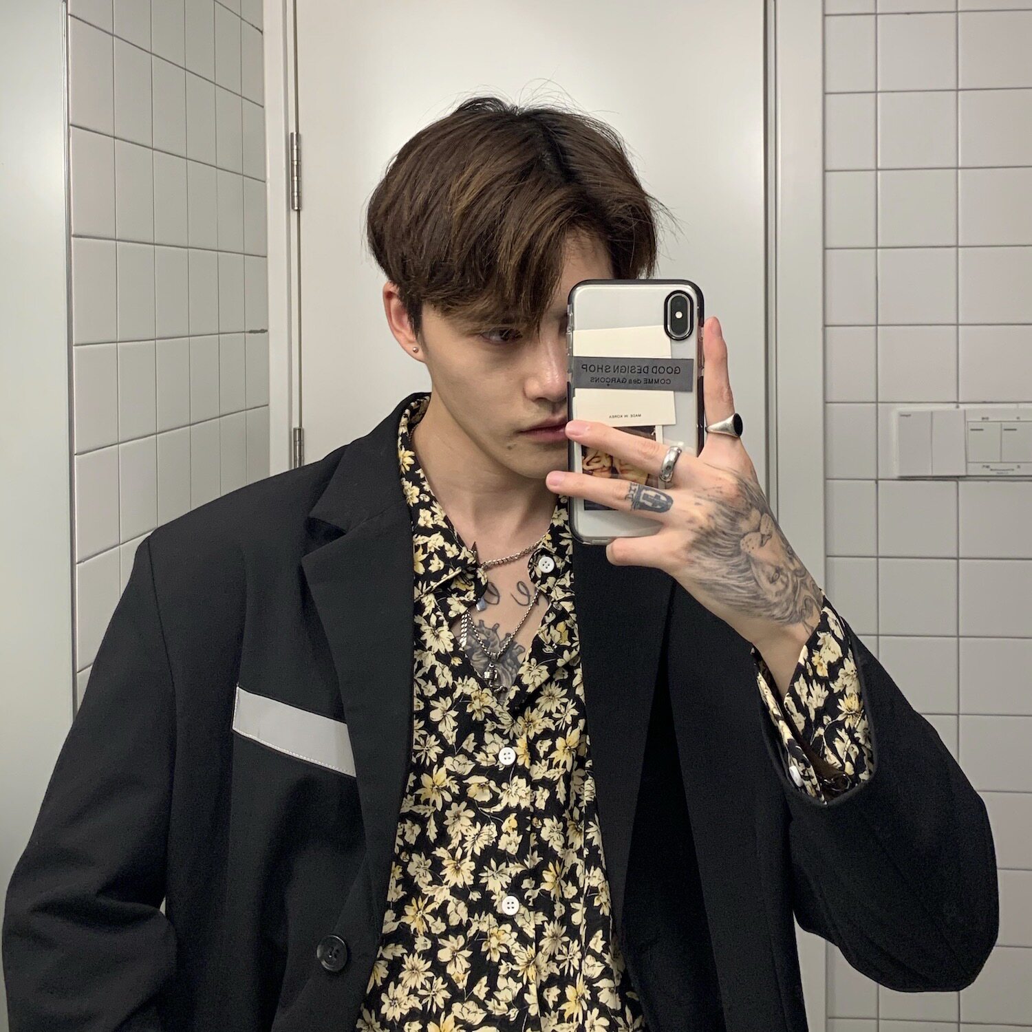 休闲衬衫碎花长袖港风痞帅ins潮流崔布局宽松衬衫