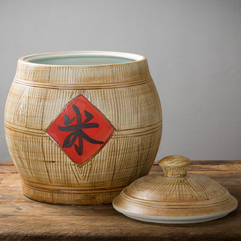 景德镇米缸陶瓷带盖10斤老式厨房装米桶存储米罐米桶