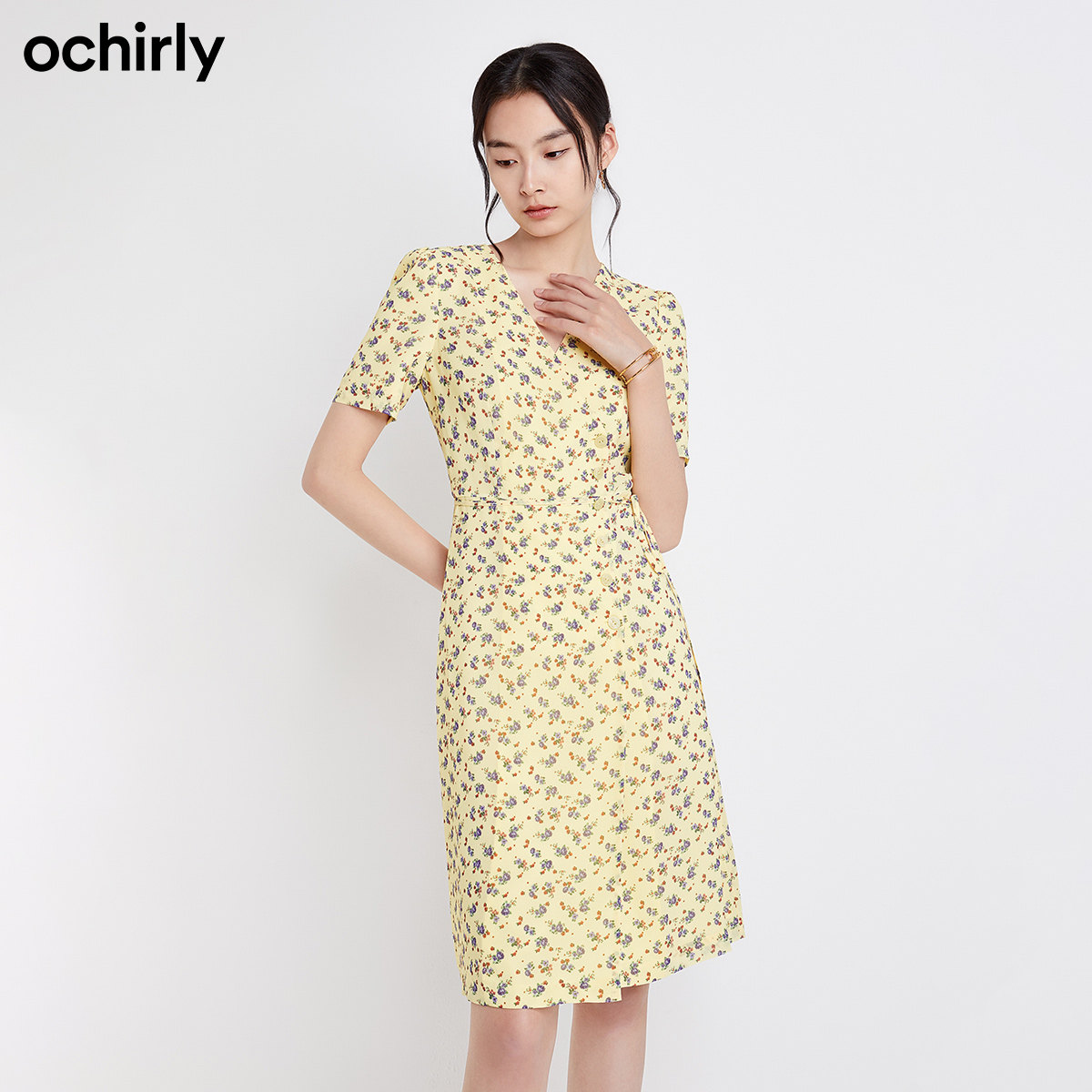 ochirly欧时力短袖连衣裙2022新款夏装碎花花茶歇裙连衣裙