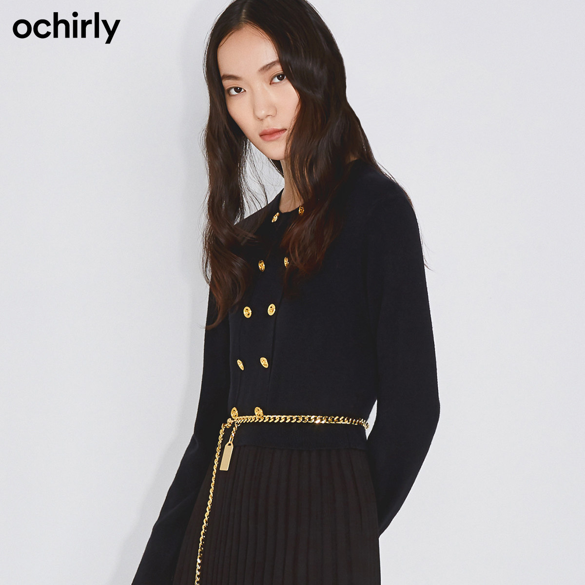 ochirly欧时力2021新款春装毛织两件法式连衣裙收腰连衣裙