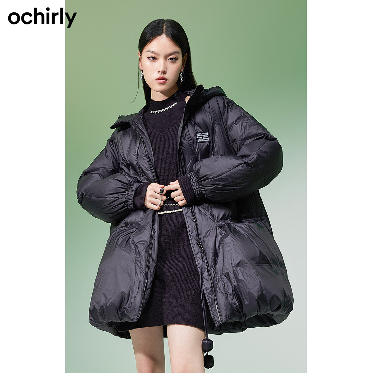 ochirly欧时力 中长款羽绒服女2022新款冬装连帽面包服休闲外套 –