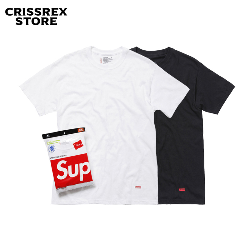 Supreme Tagless Tee 夏季LOGO打底衫短袖T恤 男女款黑白纯棉纯色