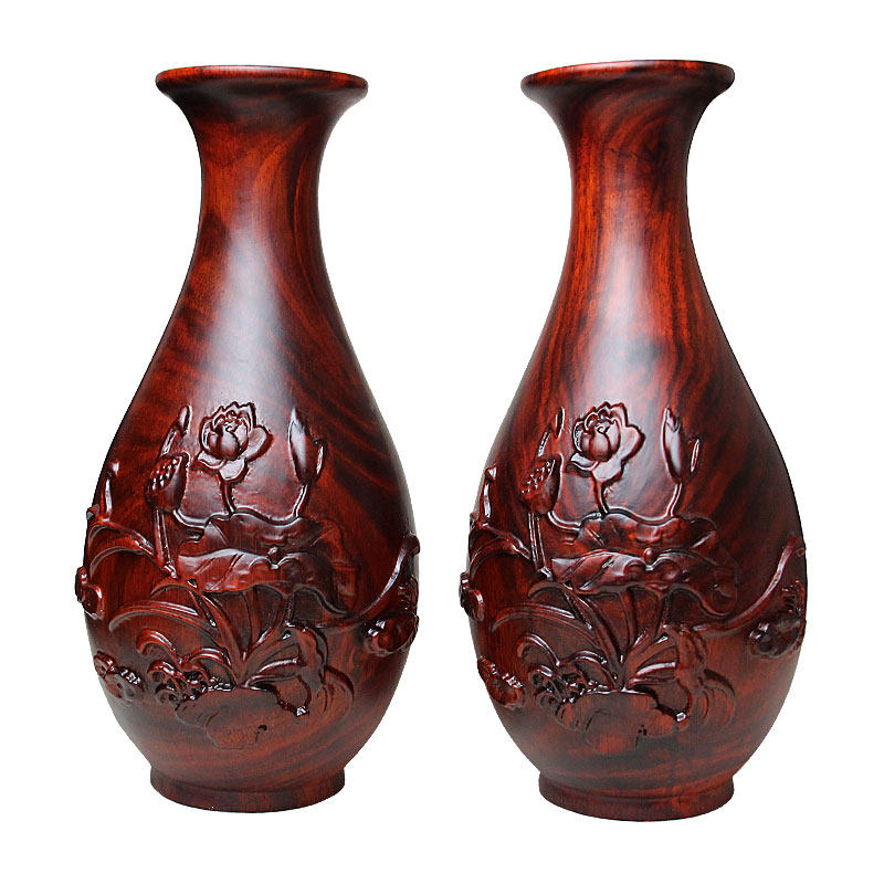 花瓶红木木雕摆件实木一体小荷旗袍家居装饰工艺品木雕