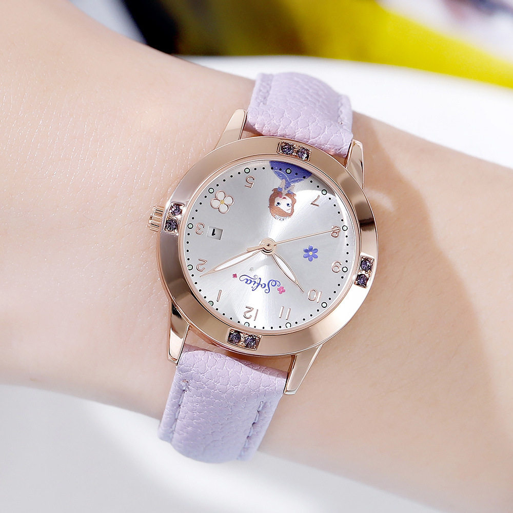 迪士尼儿童手表女孩苏菲亚时尚日历小学生中学生女童国产腕表