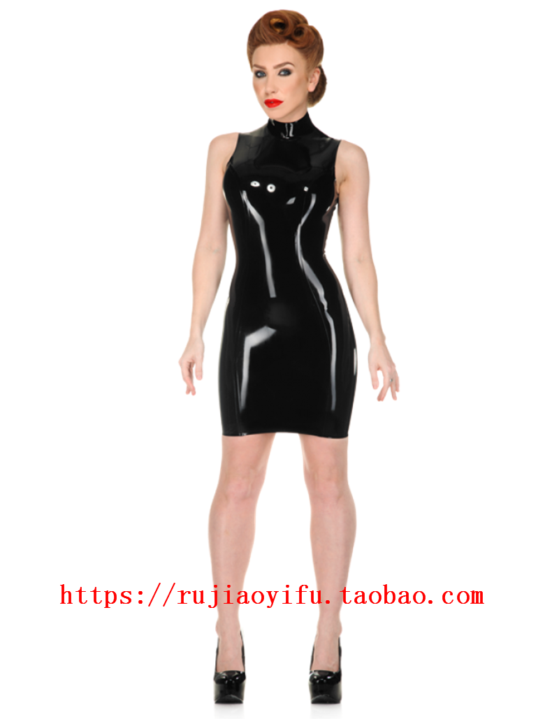 latex纯天然乳胶女士连衣连衣裙裙子短裙无袖黑色连衣裙