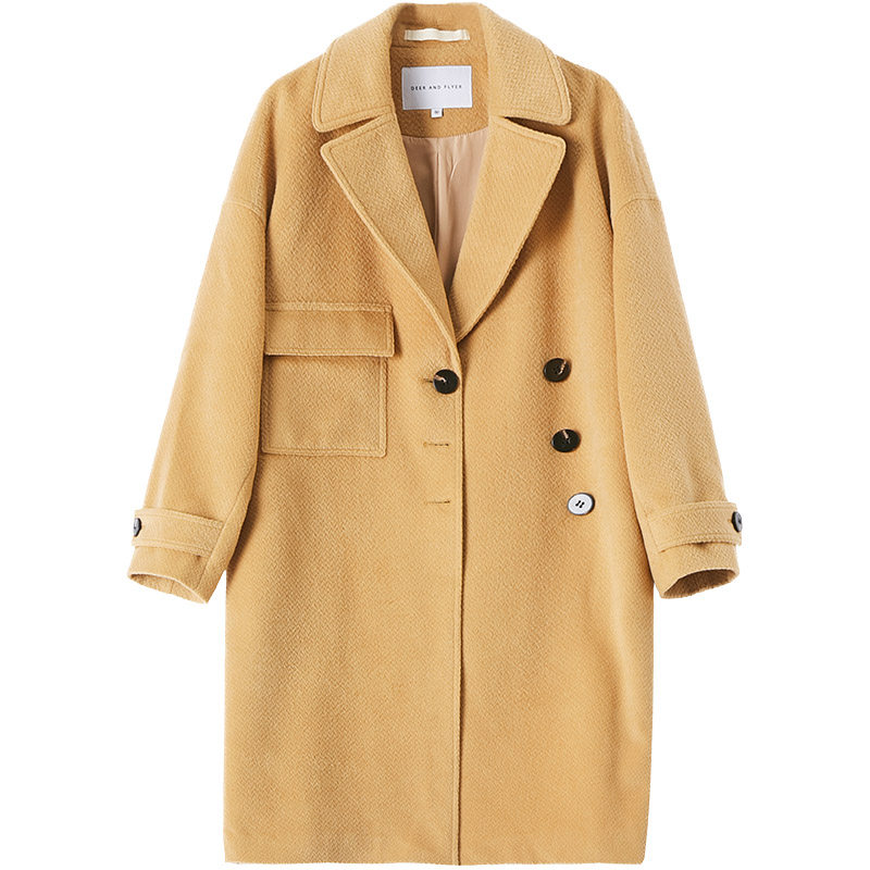 飞鸟日系复古别致腰带口袋设计长款毛呢外套