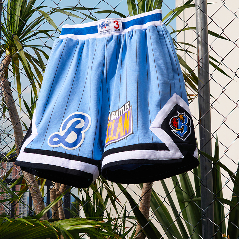 Battles 秋季新品条纹重磅毛圈刺绣户外运动短裤立体印花休闲裤男