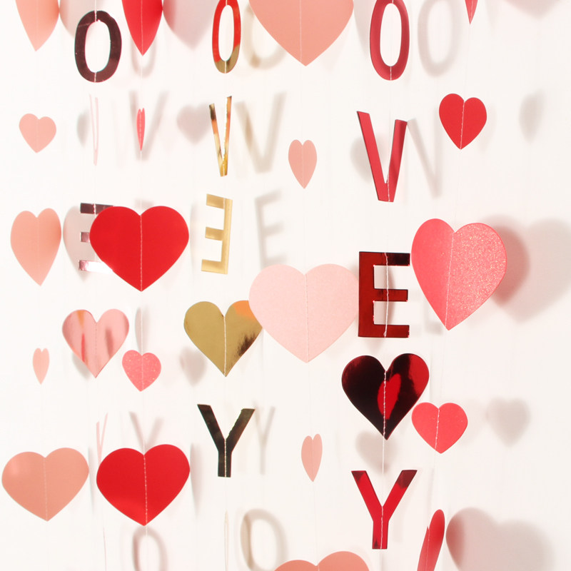 布置结婚装饰婚房拉花爱心串旗loveyou串条节日装扮用品