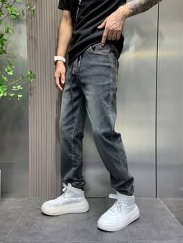 2024 Spring Retro Black Grey Blue Jeans Men's Loose Stretch Small Leg Pants Trendy American Casual Harem Pants