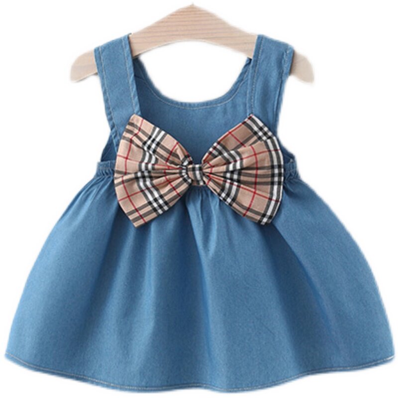 女童牛仔裙子儿童夏装女宝宝2021新款洋气格子公主裙小女孩连衣裙