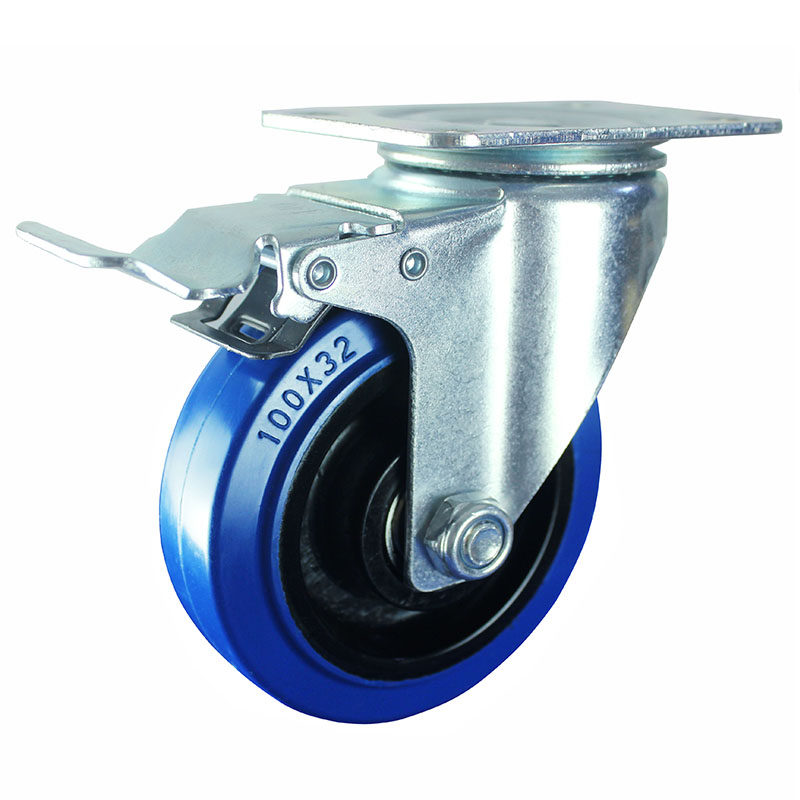 中型蓝色橡胶静音3寸4寸5寸万向刹车脚轮脚轮