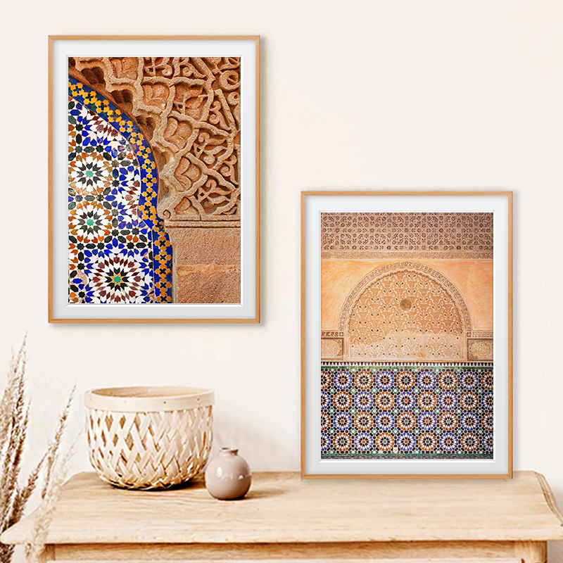 摩洛哥风格装饰画沙漠拱门波西米亚复古怀旧挂画民宿现代装饰画