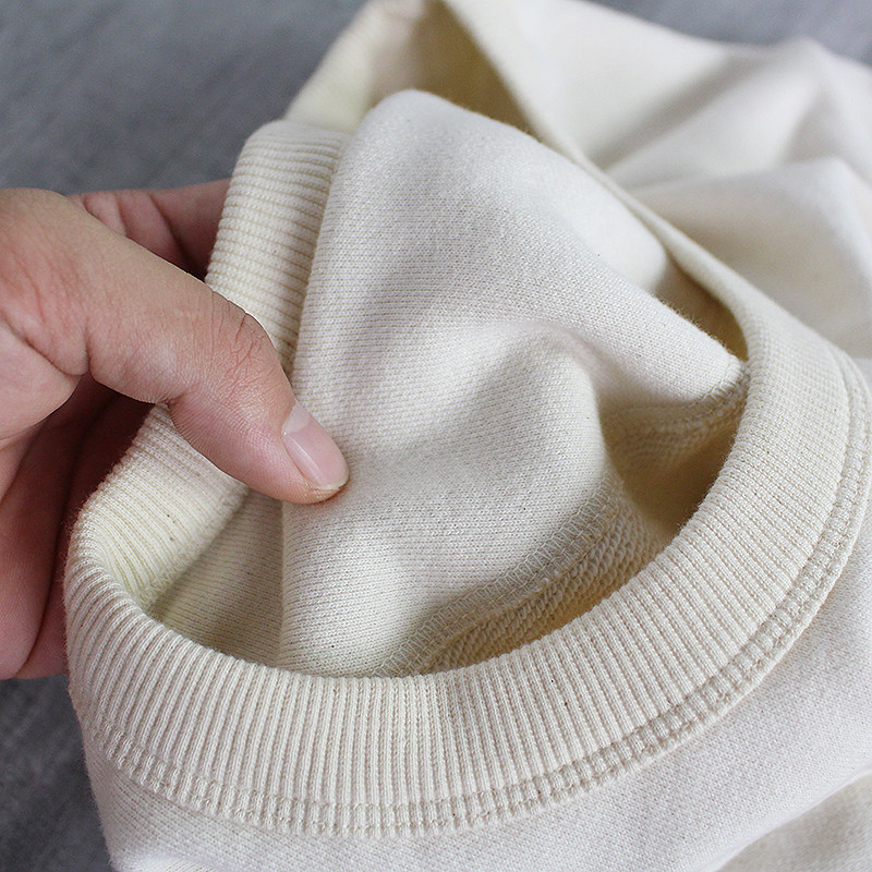 重磅原胚色纯棉复古情怀圆领上衣外套男毛圈长袖卫衣