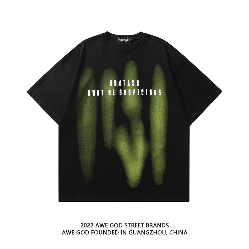 AWE GOD 美式街头喷绘字母印花短袖T恤男女潮牌宽松情侣上衣体恤