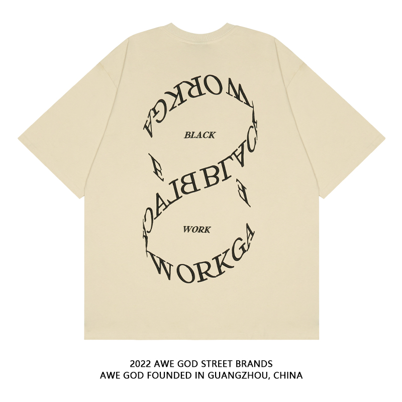 AWE GOD 美式复古字母刺绣短袖T恤男女夏季宽松休闲情侣上衣ins潮