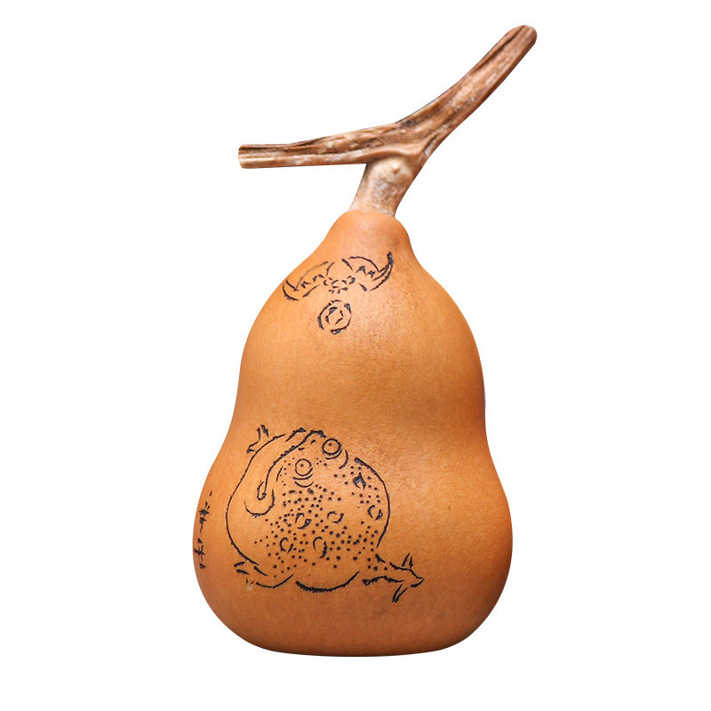 葫芦摆件文玩手把件手天然把玩手工烙画墨刻葫芦