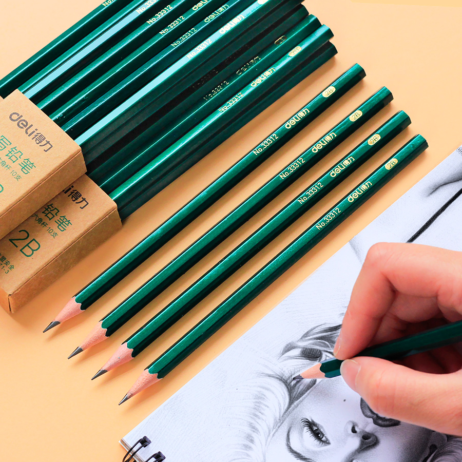 100支得力铅笔2b素描hb绘图画画考试试用铅笔