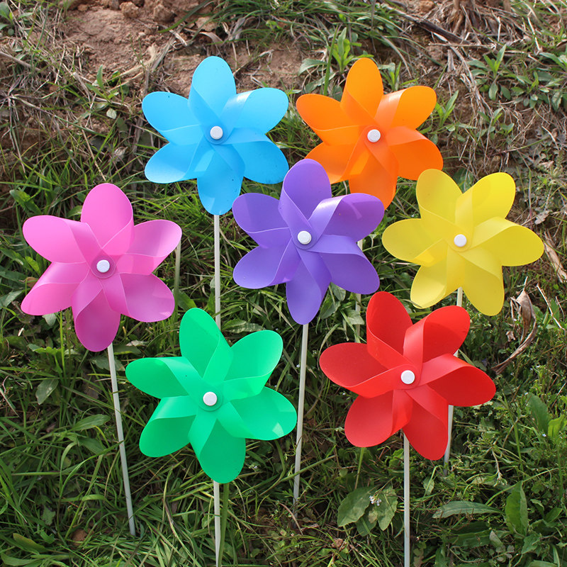 塑料小风车装饰户外旋转四角七彩风车批发定做幼儿园风车