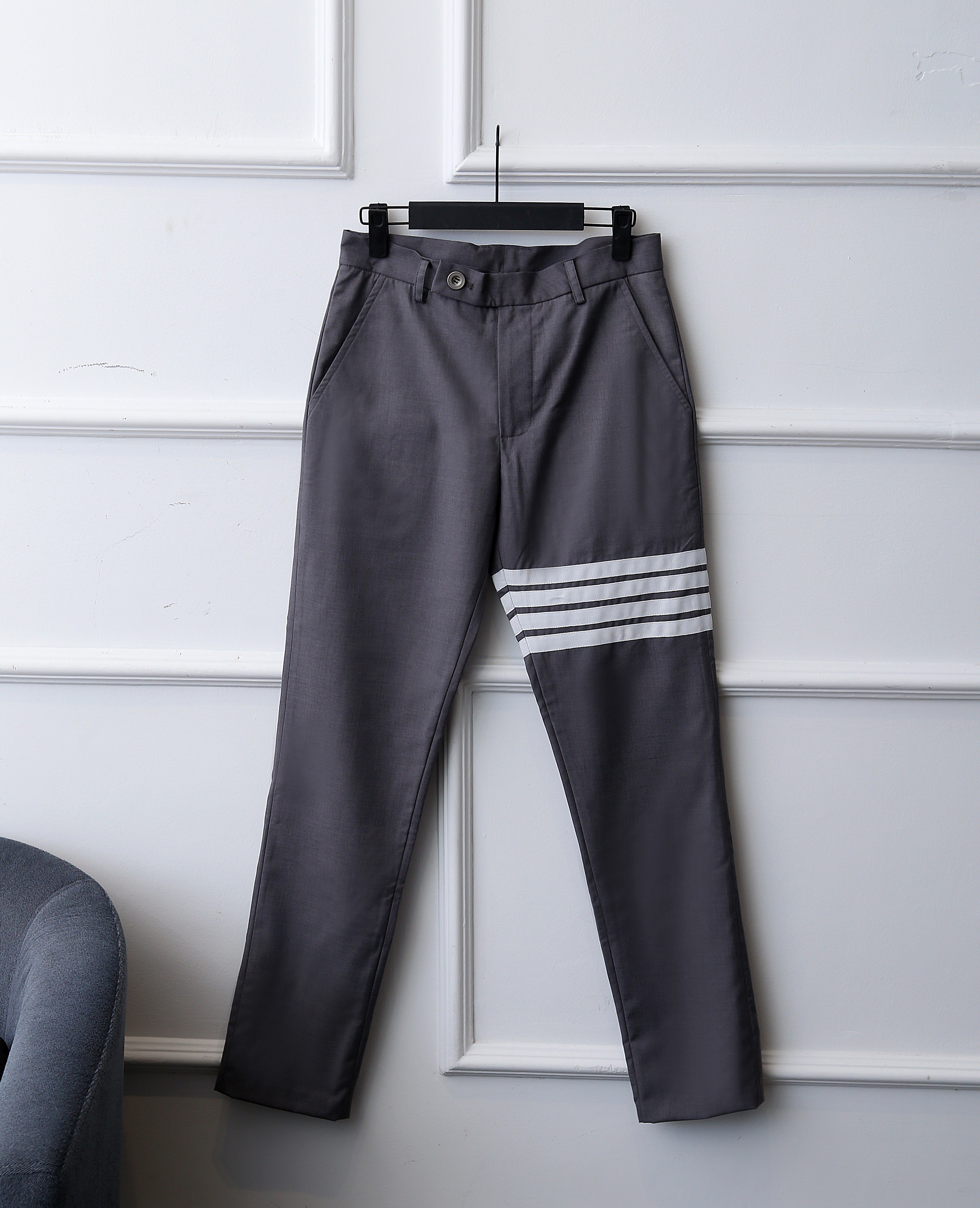 tb裤子红白蓝织带四条休闲裤条纹西裤修身九分休闲裤