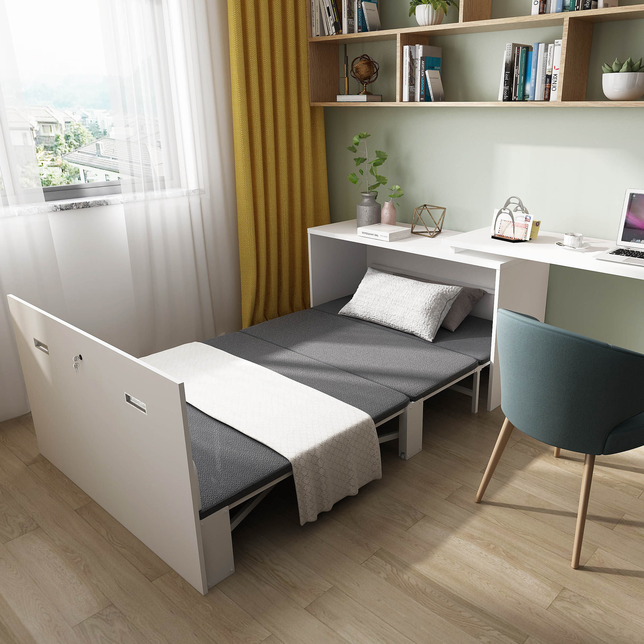 隐藏折叠午休组合书桌小户户型收缩简约现代板式床