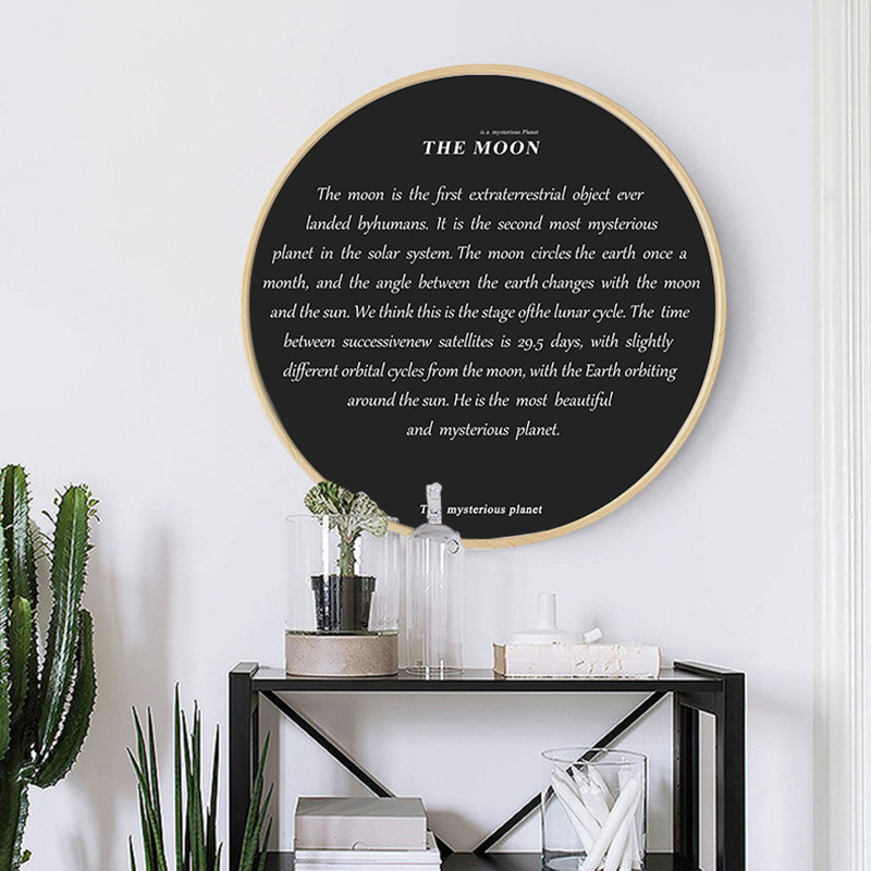 挂画黑白英文客厅沙发背景墙圆形装饰画月球太空现代装饰画