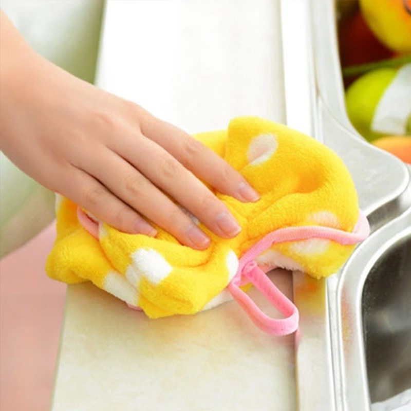 珊瑚绒擦手帕 甜美蝴蝶结加厚柔软吸水可挂式擦手巾毛巾抹布儿童