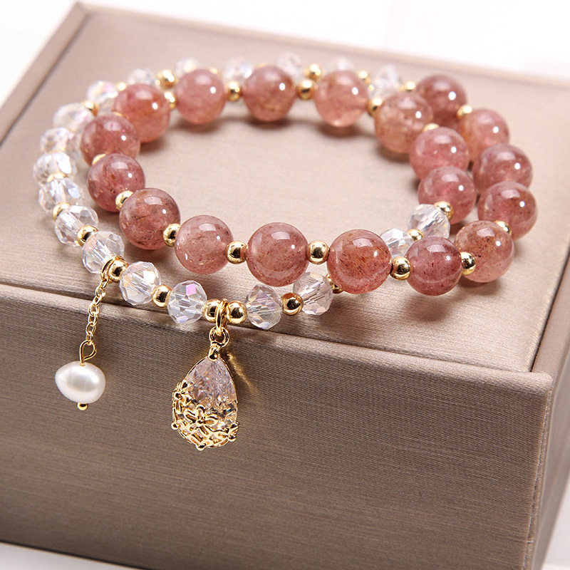 草莓手链女韩版多层水晶手串招桃花转运水滴吊坠手链