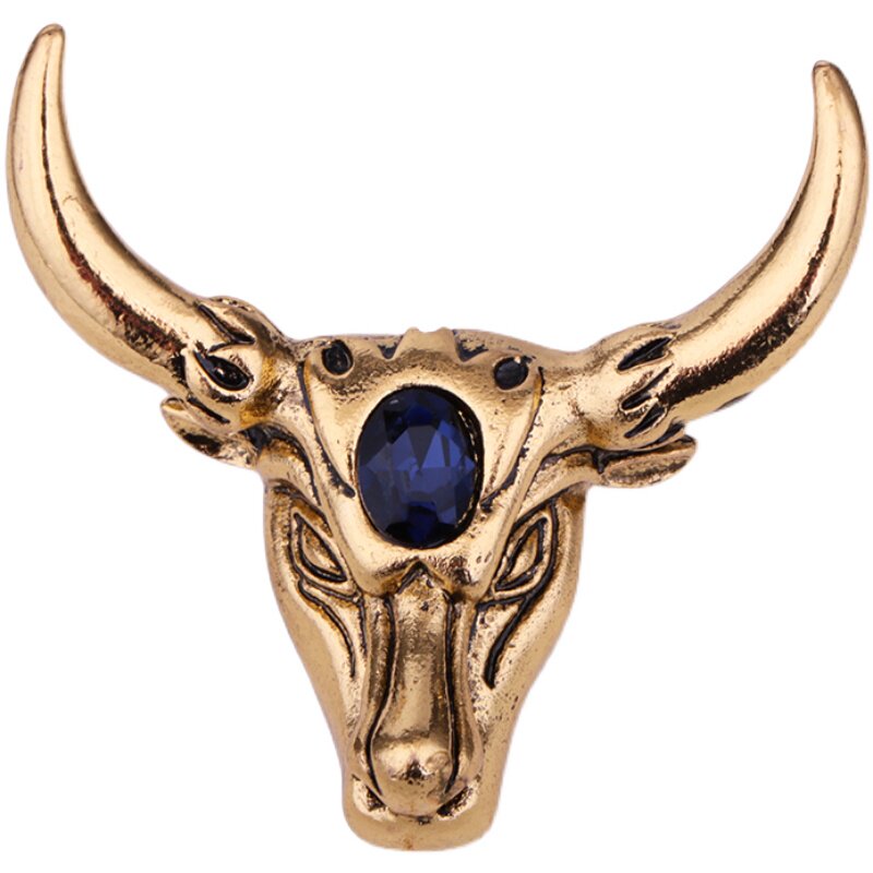 牛年新品生肖胸针男士复古金黄色牛头徽章西服胸针