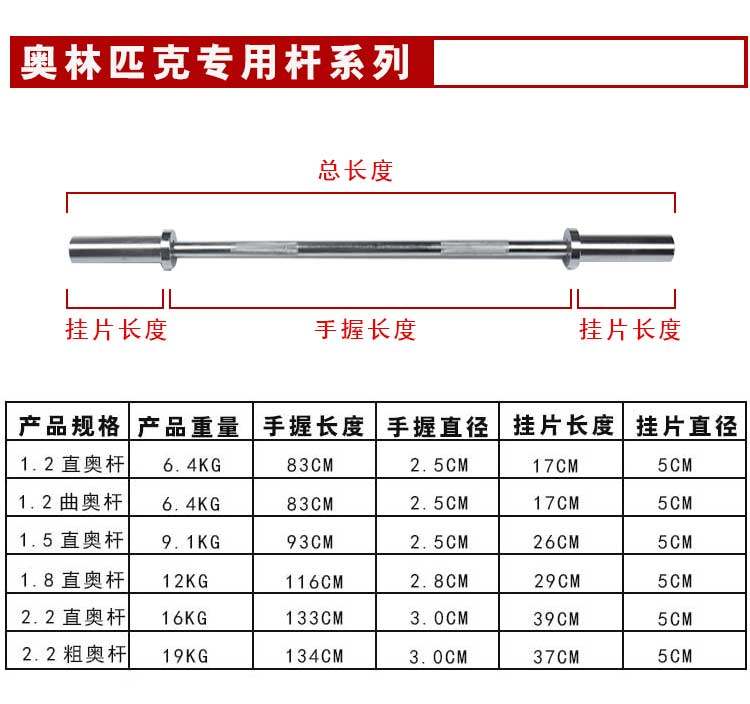 12米22米杠铃大小曲直奥杆举重杆深蹲杆哑铃杠铃