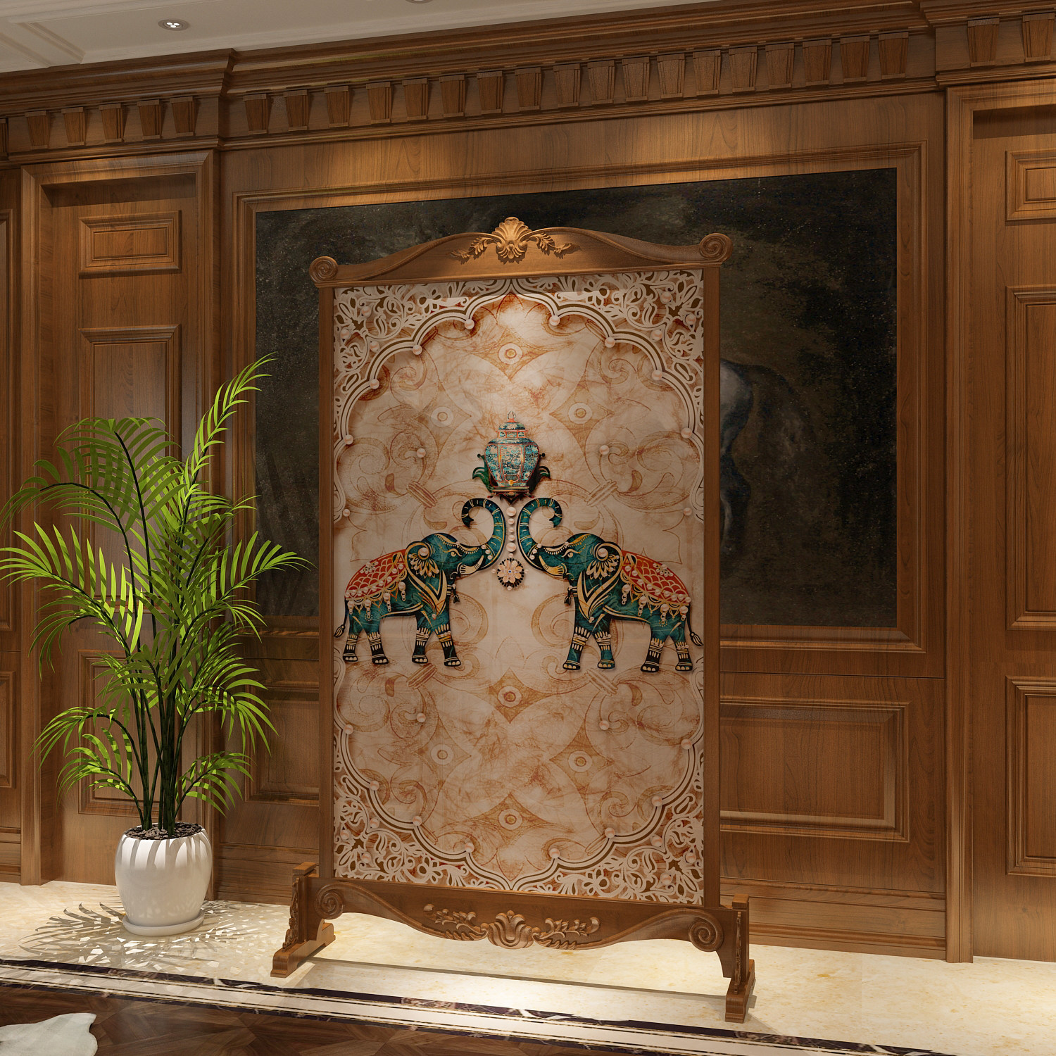 欧式雕花屏风隔断客厅酒店大堂卧室座屏