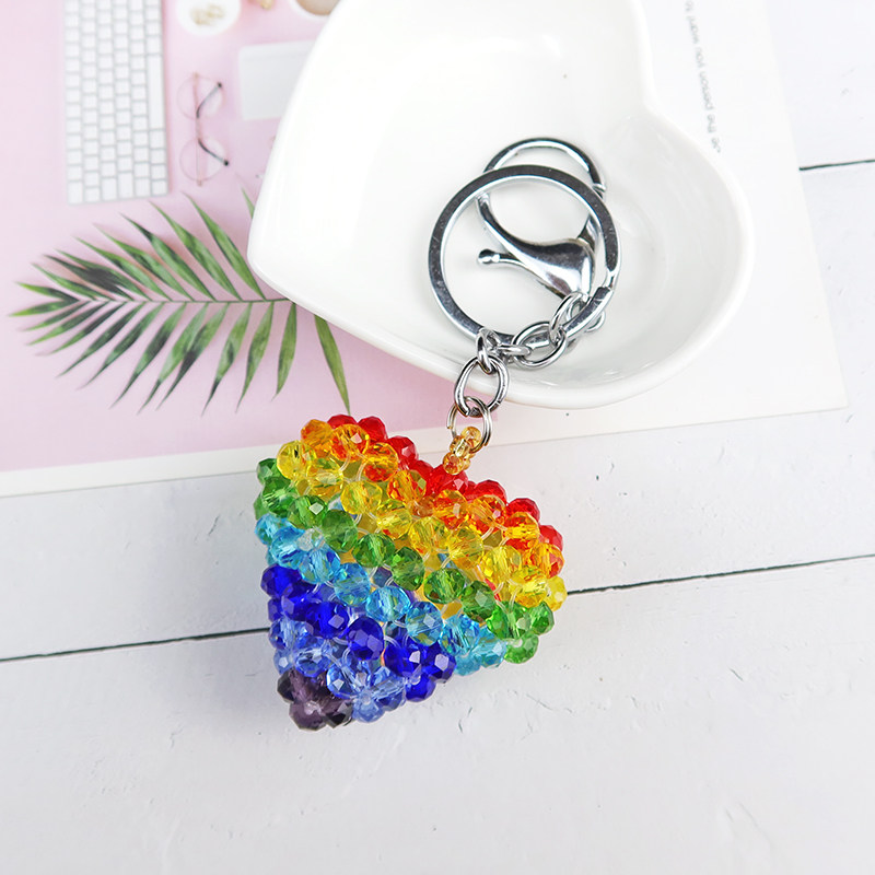 成品串珠彩色爱心挂件6mm水晶手工编织小礼钥匙扣