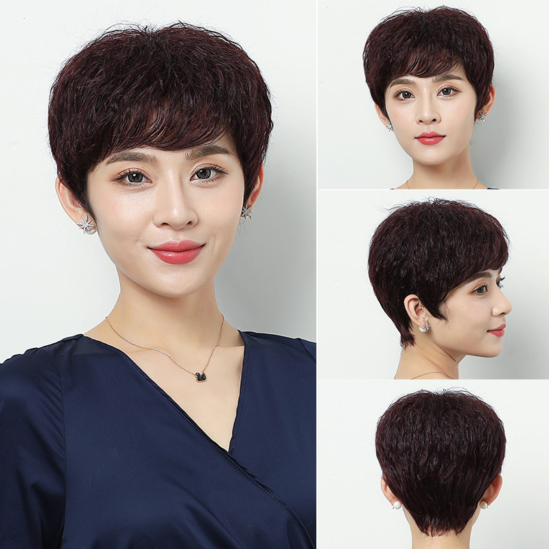 短发假发中老年真人玉米头发年假真发中老发型日常整顶假发