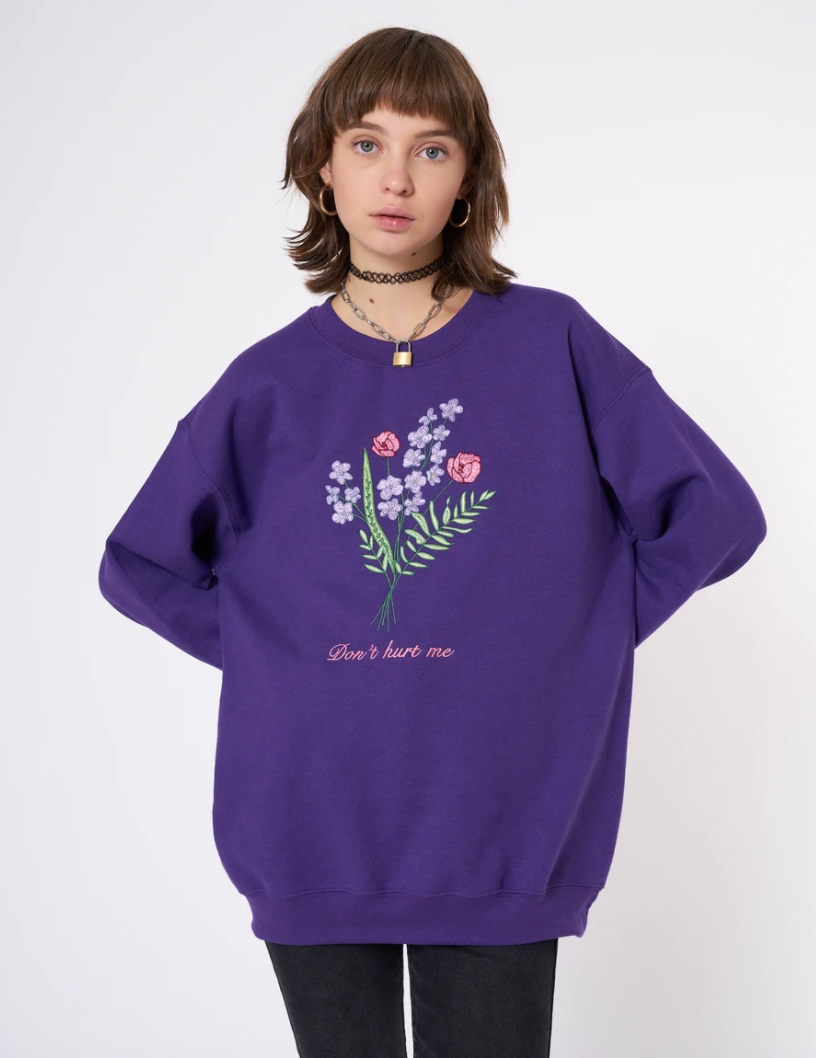 周洁琼同款正品mingalondon复古刺绣花朵宽松圆领卫衣