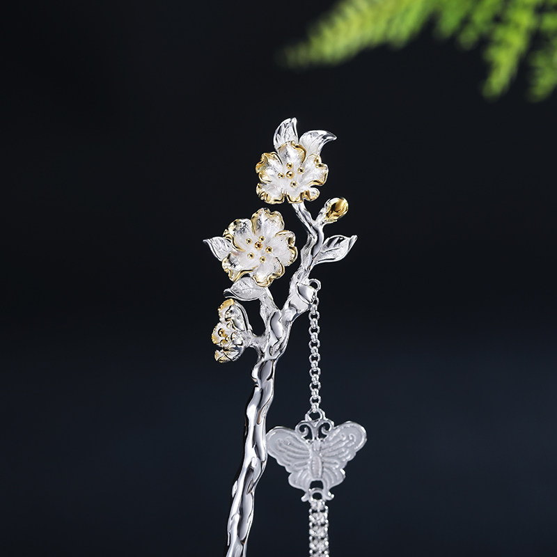 十二花神桃花发簪古风汉服子女流苏步摇s925发饰