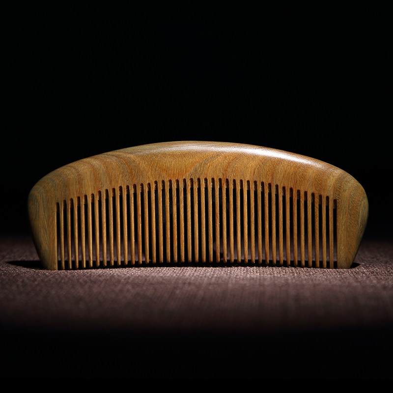 白象梳篦 实用天然老料整木绿檀玉檀香木梳子生日礼品礼物 月牙梳