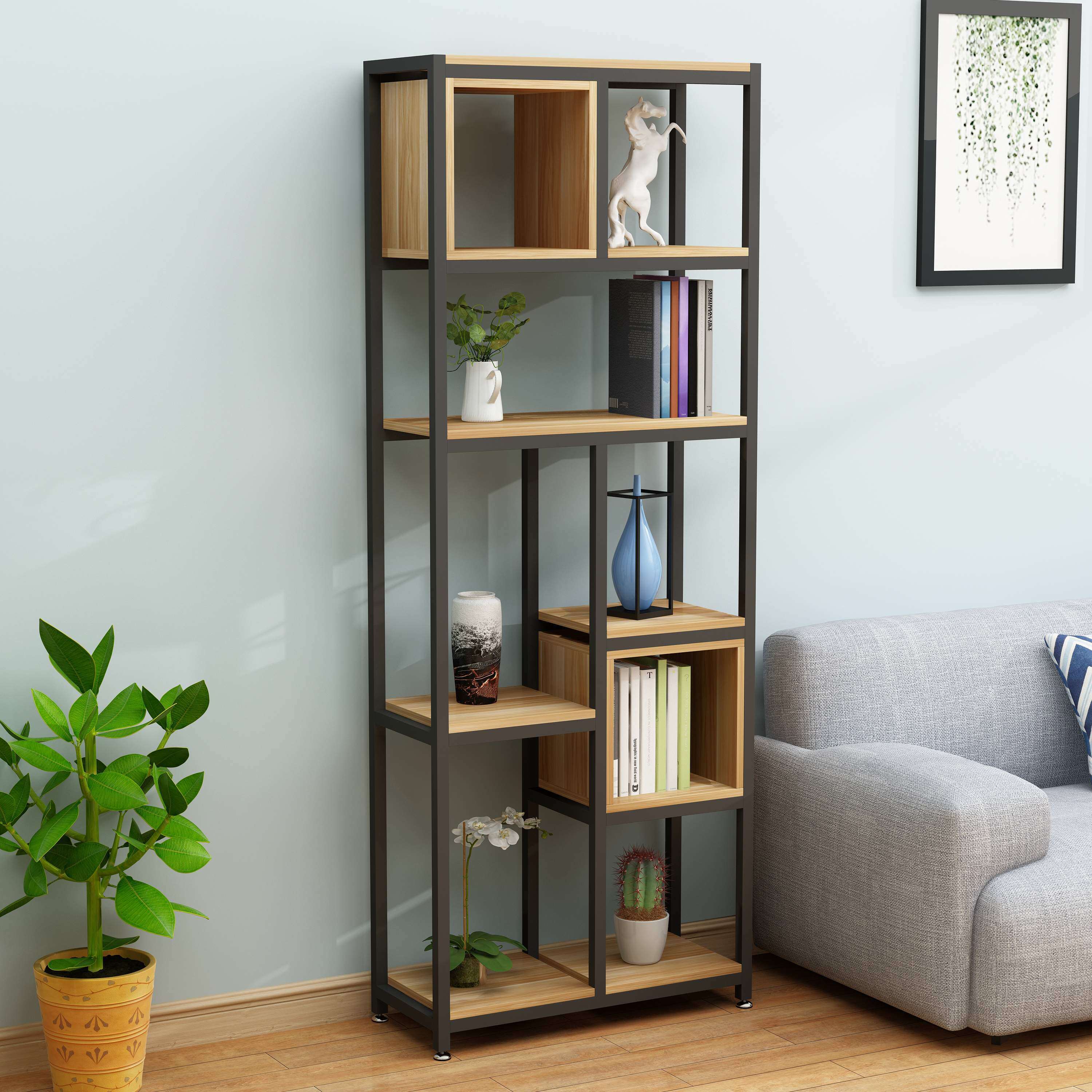 置物架loft实木铁艺创意简约现代室内客厅玄关格架