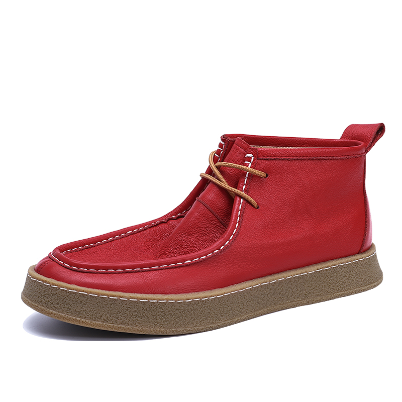 短靴男红色马丁靴牛皮高帮鞋子男潮鞋本命年男鞋休闲百搭户外皮靴
