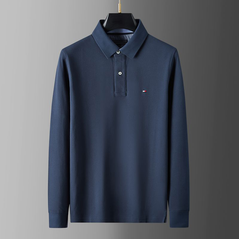美式轻奢长袖t恤男士纯色翻领大码经典休闲时尚polo衫纯棉短袖男