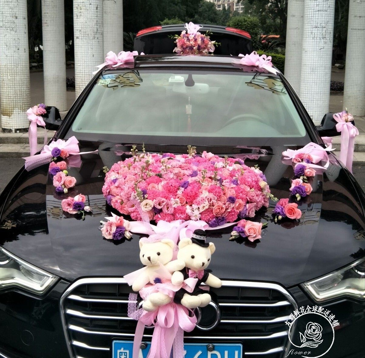 广州婚车装饰套餐鲜花布置新娘婚礼用车结婚鲜花速递同城