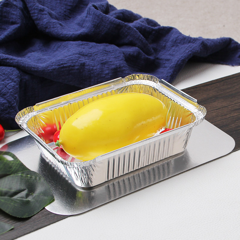 锡纸盒配铝盖透明塑料盖焗饭烧烤外卖长方形一次性打包锡箔纸盒