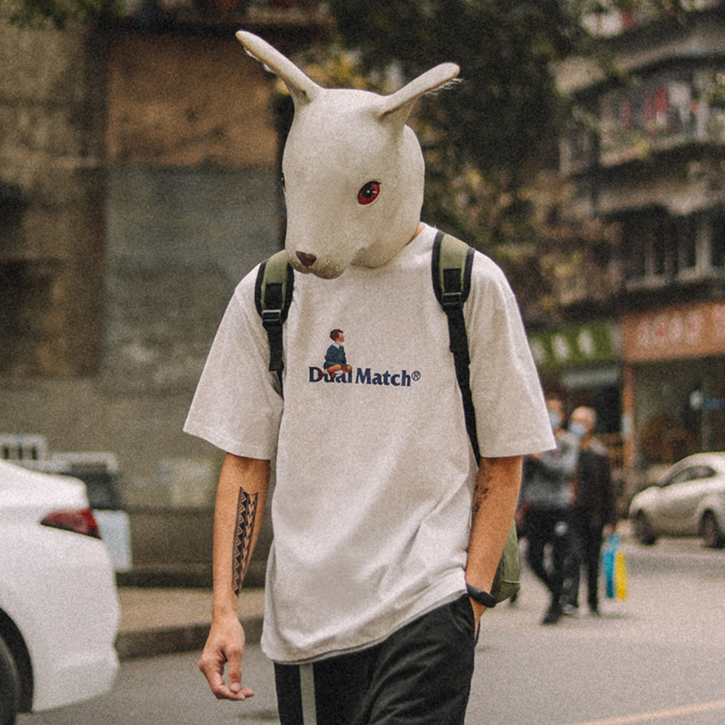 兔先森男士夏季新款2022圆领短袖T恤纯棉宽松半袖撞色假两件体恤