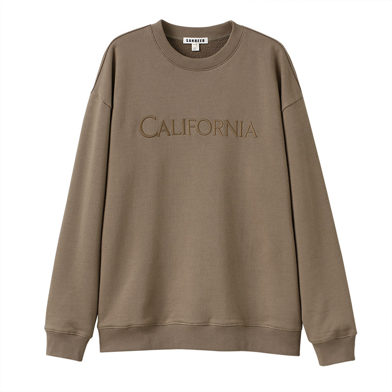 高级秋装california绣花高克重面料宽松男士圆领卫衣卫衣