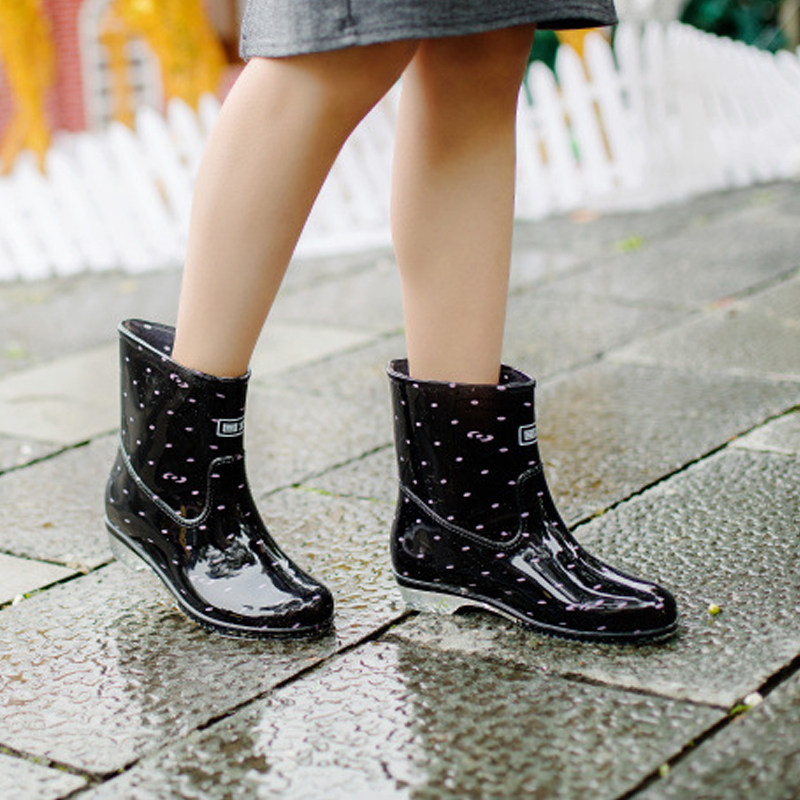 回力韩版时尚水晶中短筒雨鞋女士防水防滑保暖水鞋加绒棉套雨靴